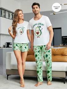 Men Cartoon & Letter Graphic PJ Set / Pajama Set