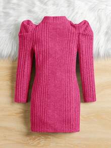 SHEIN Cô Gái Trẻ Cổ giả Ống tay áo Đầm Không có thắt lưng - Màu Hồng Tươi - Xem 2