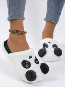 熊貓圖案拖鞋,休閒毛絨襯裡拖鞋,舒服的室內家庭鞋