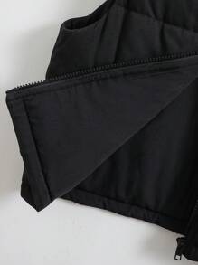 SHEIN 女大童1入組拉鏈開襟無袖羽絨背心大衣 - 黑色 - 查看 3