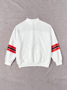 SHEIN EZwear Áo khoác trễ vai có họa tiết Plus Letter Graphic Colorblock - trắng - Xem 2