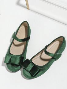 Girls' Retro Style Velvet Princess Shoes, Ballerina Flats For Children Performing On Stage, In Fashionable French Style - Green - View 4