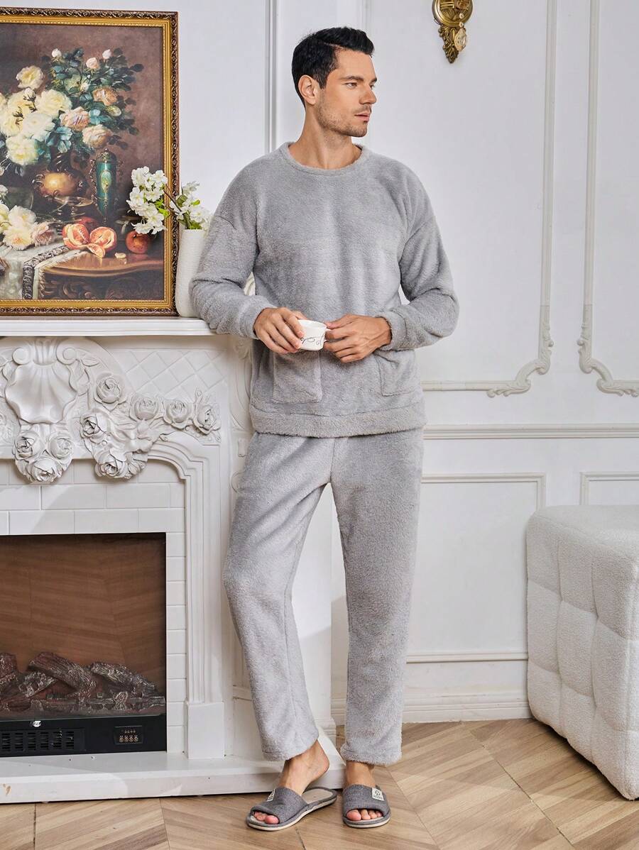 Hombres Conjunto de pijama de manga raglán de franela - Gris - View 1