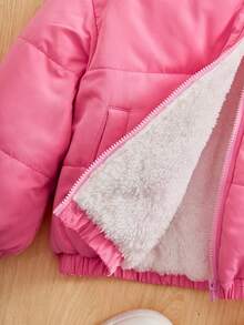 SHEIN 年轻女孩拉链保暖衬垫外套 - 粉色 - 查看 3