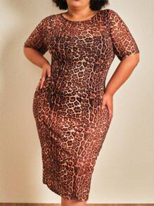 SHE(IN) BRASIL 大碼豹紋印花網紗洋裝不附帶內衣褲套裝 - 紫紅色 - 查看 1