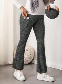 SHEIN 孕婦雜色針織喇叭褲帶手機袋 - 深灰色 - 查看 1