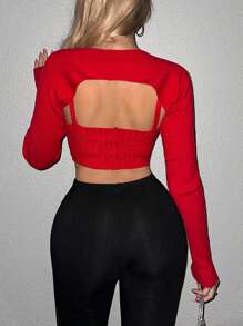 Sweetina Solid Crop Cardigan With Bolero - Red - View 5