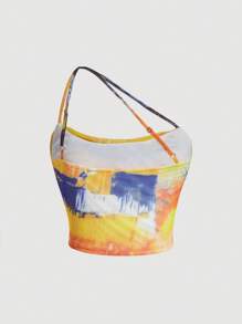 GENKIRA 紮染單肩褶邊短款上衣 - 彩色 - 查看 2