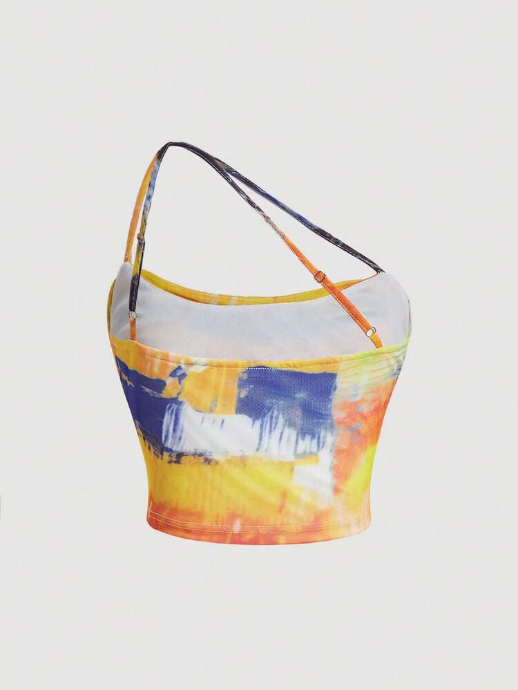 Tie Dye One Shoulder Ruched Crop Top