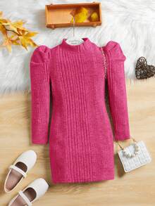 SHEIN Cô Gái Trẻ Cổ giả Ống tay áo Đầm Không có thắt lưng - Màu Hồng Tươi - Xem 4