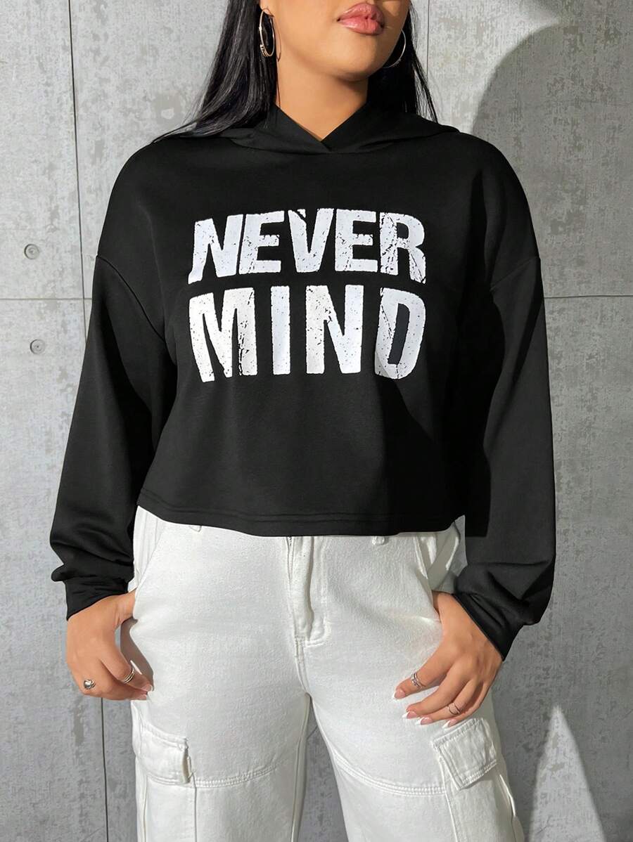 SHEIN EZwear Áo nỉ tay rớt vai cỡ lớn in chữ - màu đen - Xem 1