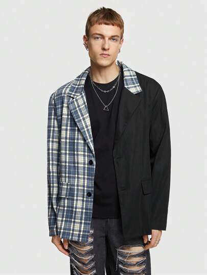 ROMWE MEN Street Life 男士格紋印花撞色西裝外套