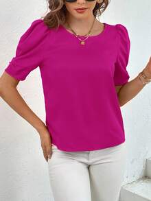 SHEIN Privé Blusa unicolor de manga farol - Rojo violeta - Ver 5