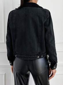 EURMUSE Flap Pocket Denim Jacket - Black - View 2