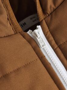 SHEIN Young Boy Cartoon Embroidery 3D Ear Design Hooded Padded Coat - Brown - View 3