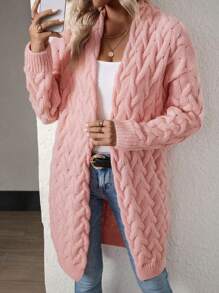 Calvaya Cable Knit Drop Shoulder Duster Cardigan,Long Sleeve Tops Fall Winter Cloth For Women - Pink - View 5