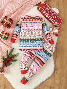 Baby Girl Christmas Print Snug Fit PJ Set - Multicolor - View 2