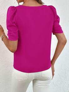 SHEIN Privé Blusa unicolor de manga farol - Rojo violeta - Ver 2