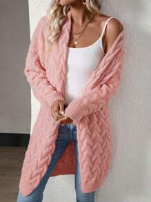 Calvaya Cable Knit Drop Shoulder Duster Cardigan,Long Sleeve Tops Fall Winter Cloth For Women - Pink - View 4
