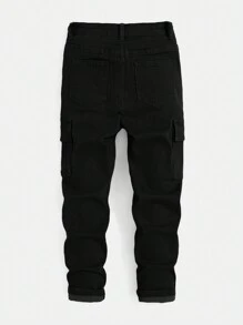 SHEIN Jeans de mezclilla con bolsillos con botones para niño preadolescente, uso versátil y casual para primavera y otoño
