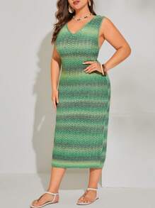 SHEIN VCAY Plus Size Women's Striped Sweater Dress - Multicolor - View 4