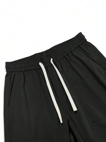 Chillumni Men's Casual Solid Color Cargo Pants With Flap Pockets And Side Pockets, For Fall - Black - View 7