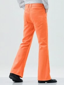 Men Solid Flare Leg Jeans - Orange - View 4