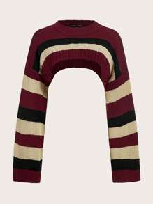 SHEIN ICON 秋冬条纹短款毛衣 - 紅色 - 查看 1