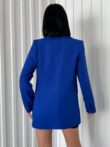EURMUSE Lapel Neck Single Button Blazer - Royal Blue - View 2