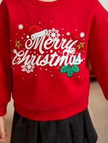 SHEIN 女童针织宽松圣诞图案圆领休闲卫衣（2件装，分开出售）母女装 - 紅色 - 查看 4