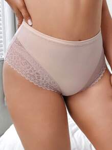 Plus Contrast Lace High Waisted Panty - Pink - View 5