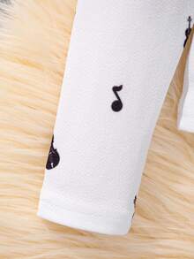 SHEIN 女小童人像圖案拼接領T恤和裙子 - 黑與白 - 查看 4