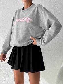 Cottnline Letter Graphic Drop Shoulder Sweatshirt - Grey - View 4