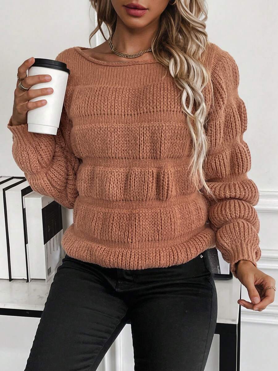SHEIN Clasi Solid Boat Neck Sweater Knit Pullover Fall Winter Outfit