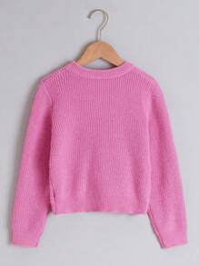 SHEIN Cô gái Tween Đồ đan Ribbed Crossover Hem Áo len - Hồng - Xem 2