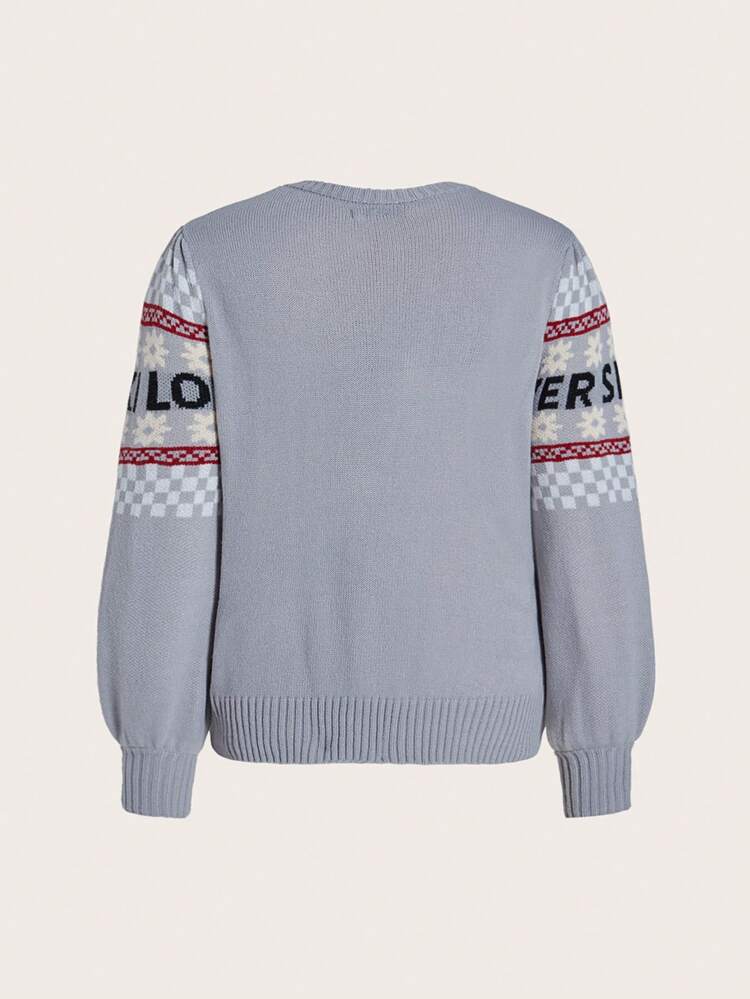 Letter & Plaid Pattern Sweater
