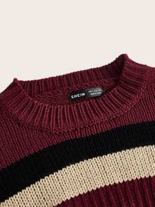 SHEIN ICON 秋冬条纹短款毛衣 - 紅色 - 查看 4