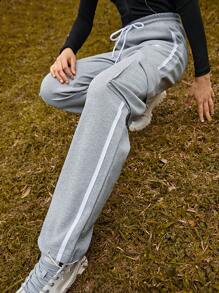 In My Nature In My Nature Letter Graphic Contrast Piping Drawstring Waist Outdoor Sweatpants