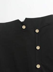 SHEIN Clasi 大碼紐扣細節鉛筆裙 - 黑色 - 查看 5