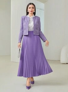 Modelyn 口袋貼布夾克和百褶半身裙 - 紫色 - 查看 5