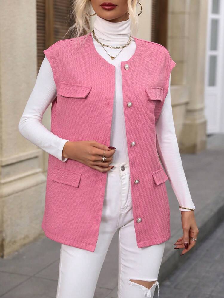 Flap Detail Button Front Vest Overcoat