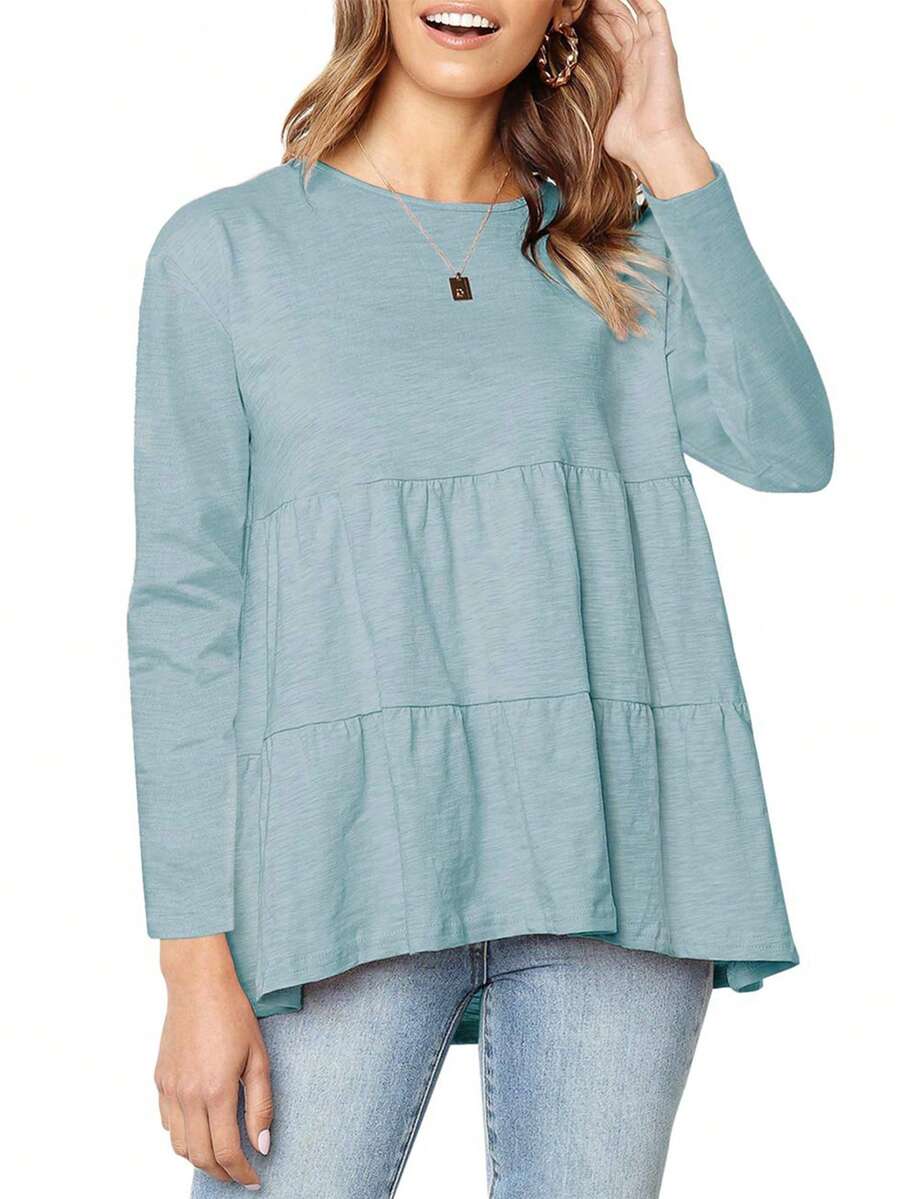 Chất rắn Xù Hoa Sen Áo thun - Màu xanh lam - Xem 1