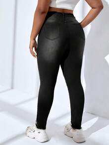 SHEIN EZwear Hơn Quần jean rách - màu đen - Xem 2