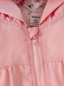 Baby Girl 3D Ears Design Ruffle Trim Hooded Coat - Pink - View 4