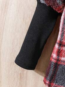 SHEIN Cô gái Tween In kẻ sọc áo có mũ Áo khoác Teddy Không có áo len - Nhiều màu - Xem 4