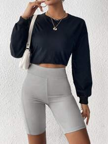 SHEIN SXY Wideband Waist Biker Shorts With Phone Pocket - Light Grey - View 5