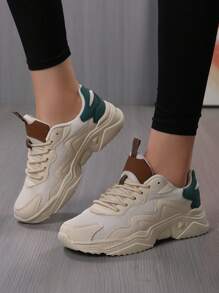 Women's Chunky Sneakers – Sporty Casual Elevator Shoes - Beige - View 3