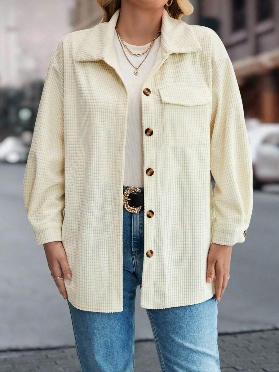 Flirla Plus Drop Shoulder Flap Pocket Coat - Apricot - View 1