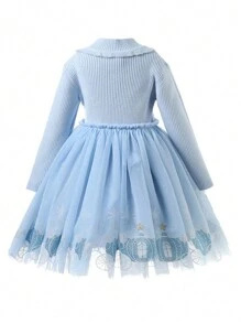 SHEIN Tween Girl Snowflake Print Mesh Overlay Dress - Blue - View 2