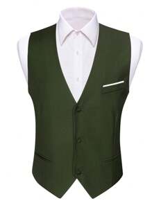 Men Button Front Waistcoat - Green - View 3